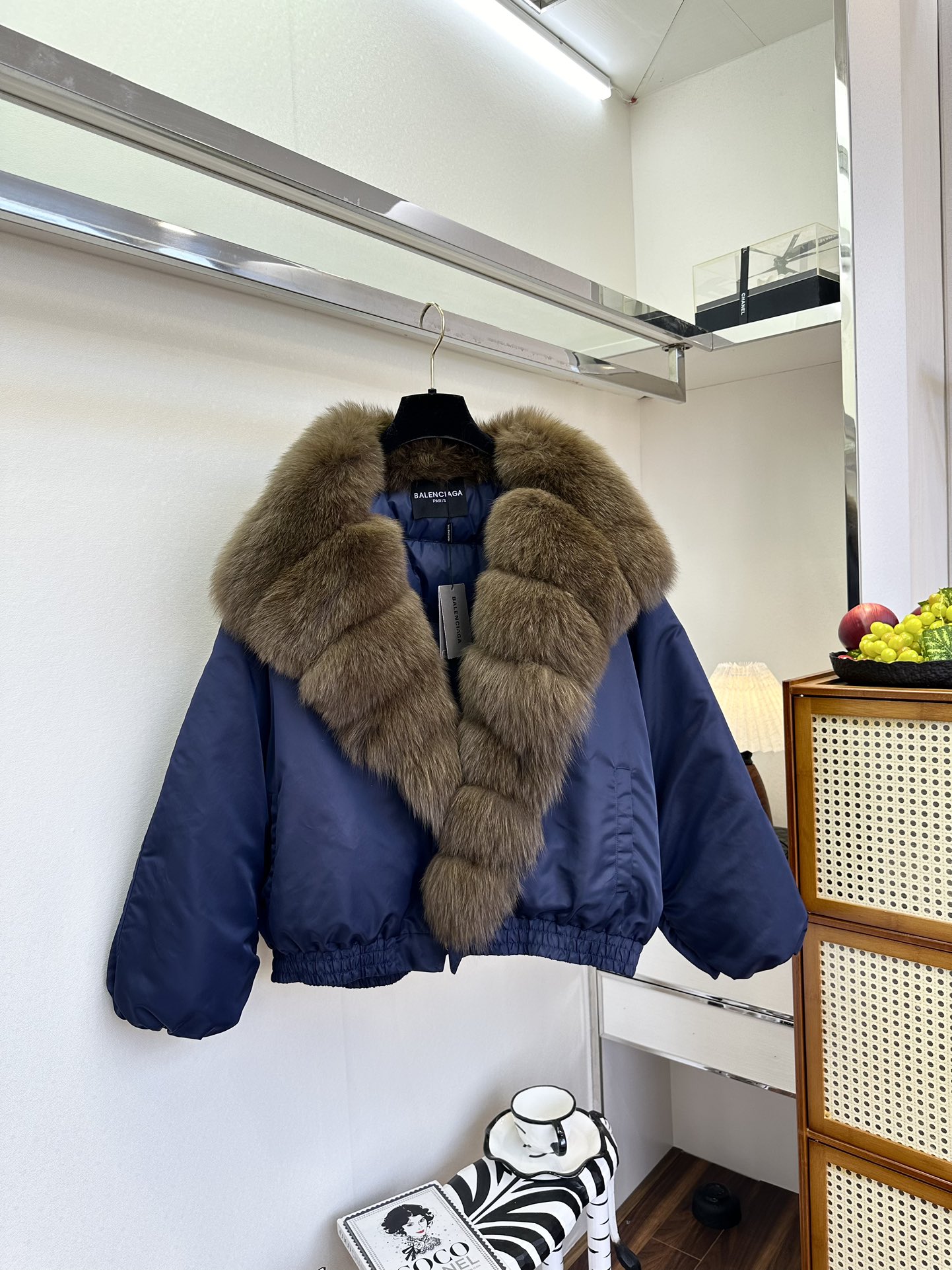 Korean-Style Klein Blue Parka Coat with Fox Fur Trim & 90% Goose Down