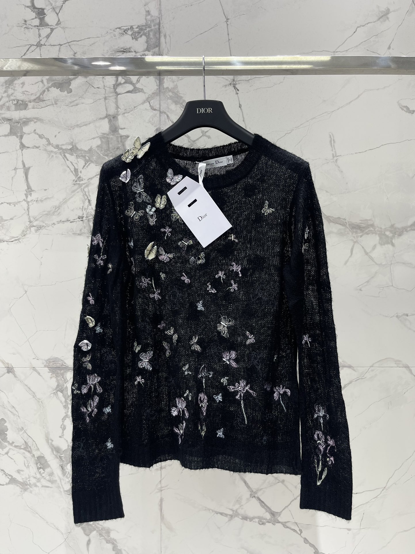 Dior Butterfly Embroidered Knit Cardigan – Lightweight & Sheer, Size S-L
