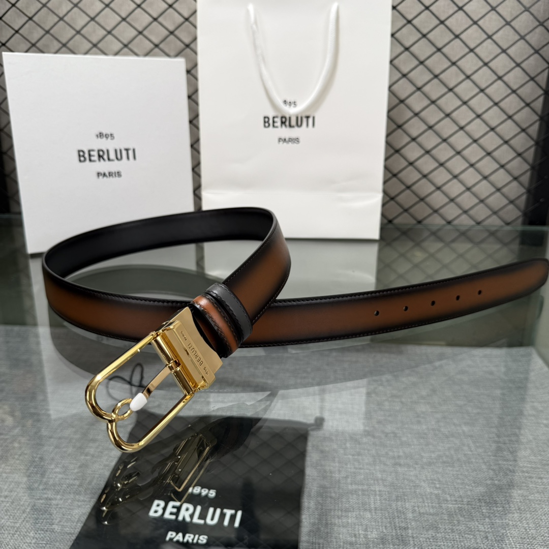 配原包装3.5宽Berluti 布鲁提 新款上新🆕 最新款男士腰带，高端质感感受，顶级擦色小牛皮质感极好
