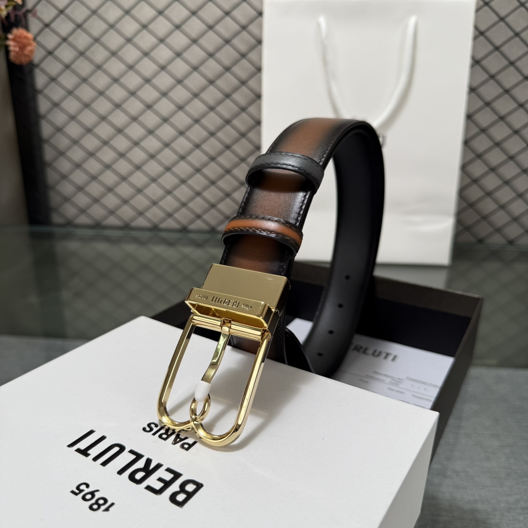 配原包装3.5宽Berluti 布鲁提 新款上新🆕 最新款男士腰带，高端质感感受，顶级擦色小牛皮质感极好