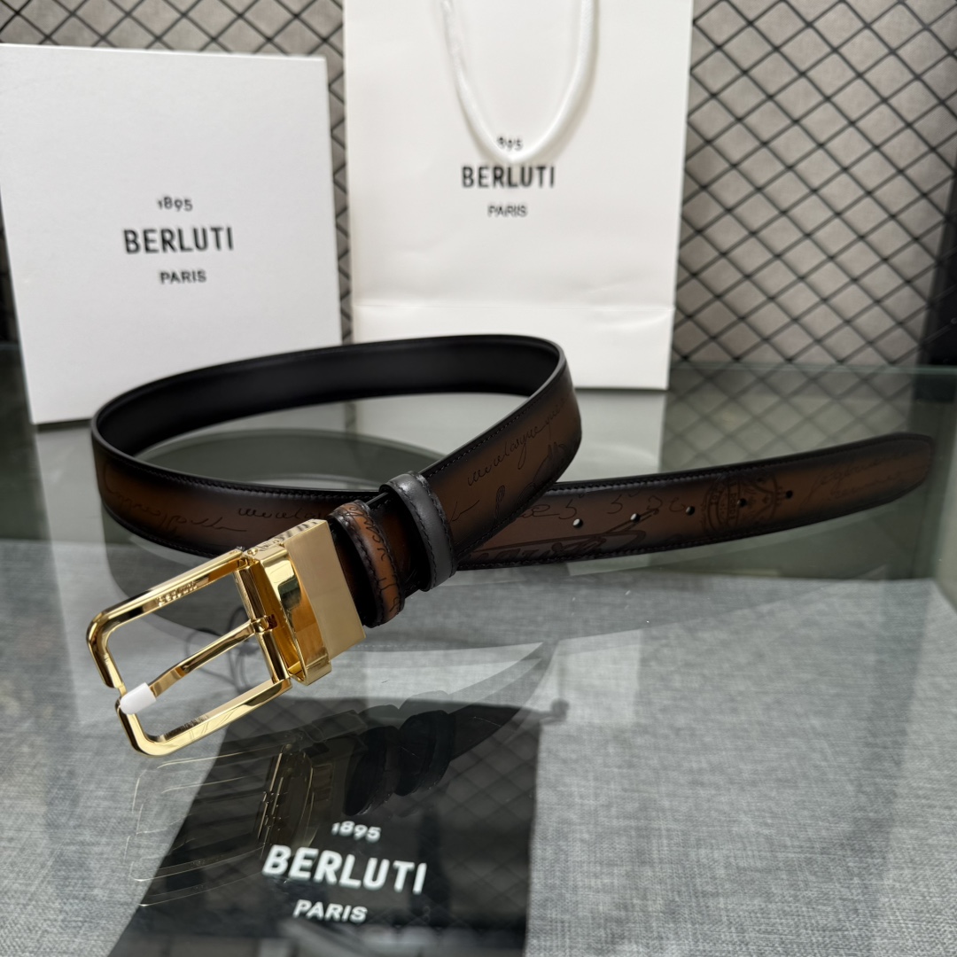 配原包装3.5宽Berluti 布鲁提 新款上新🆕 最新款男士腰带，高端质感感受，顶级擦色小牛皮质感极好