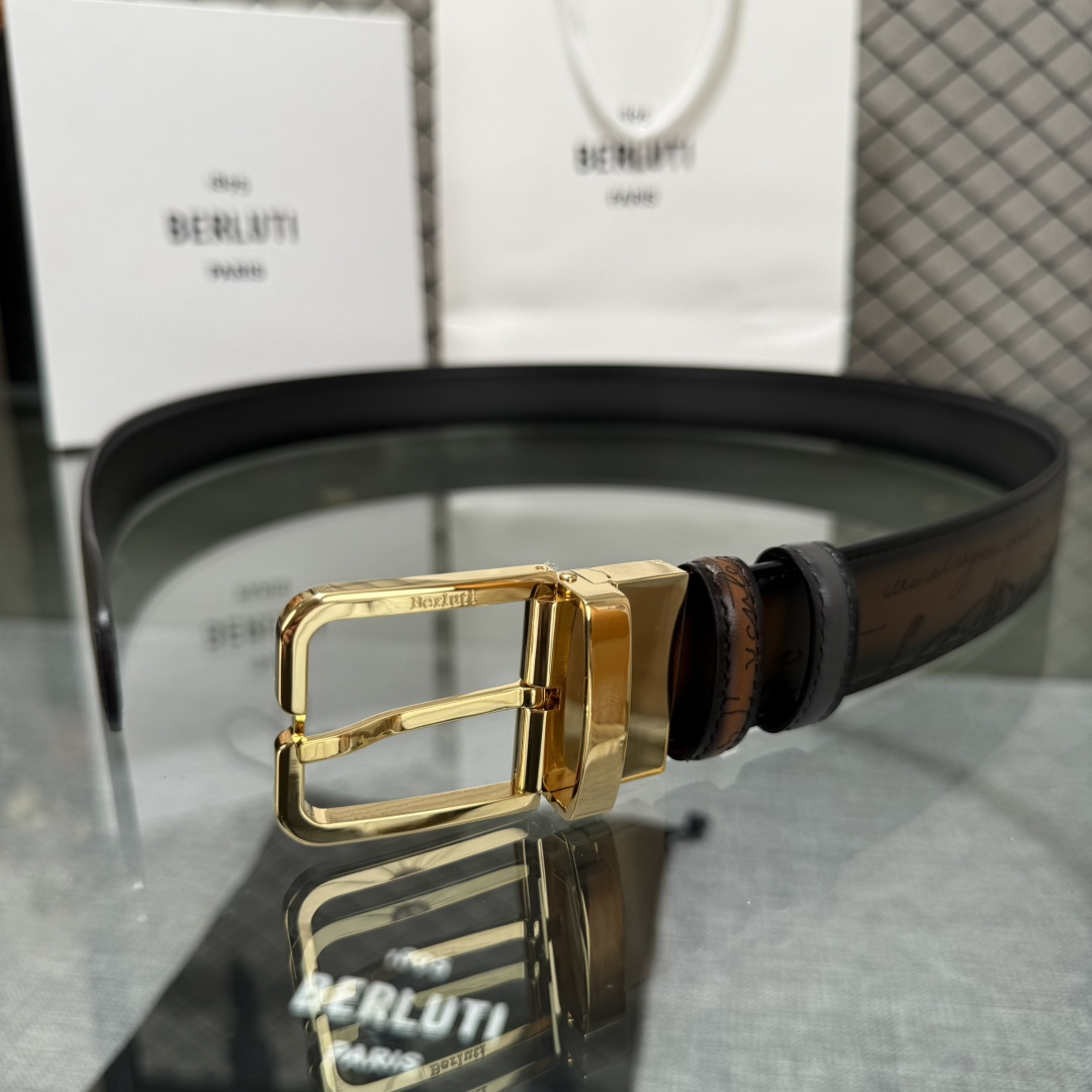 配原包装3.5宽Berluti 布鲁提 新款上新🆕 最新款男士腰带，高端质感感受，顶级擦色小牛皮质感极好