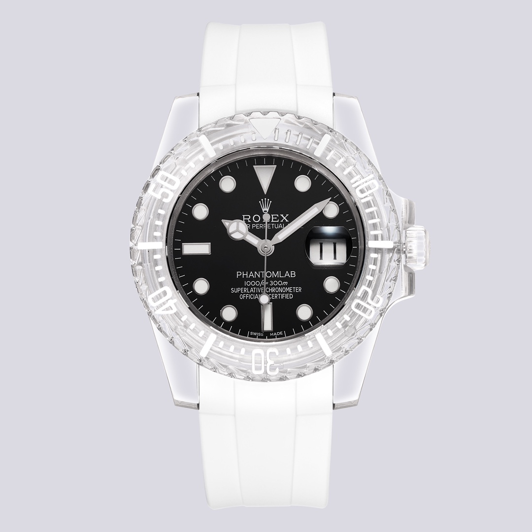 Rolex Submariner clear bezel / pink dial / white strap 40mm Unisex Automatic
