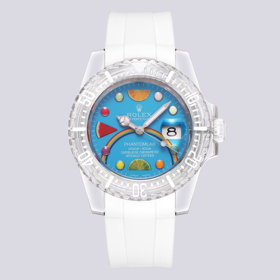 Rolex Submariner clear bezel / pink dial / white strap 40mm Unisex Automatic