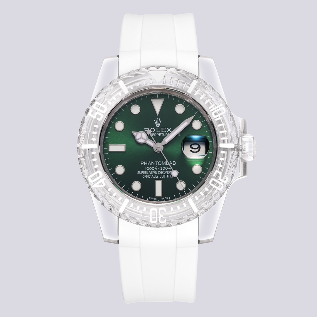 Rolex Submariner clear bezel / pink dial / white strap 40mm Unisex Automatic