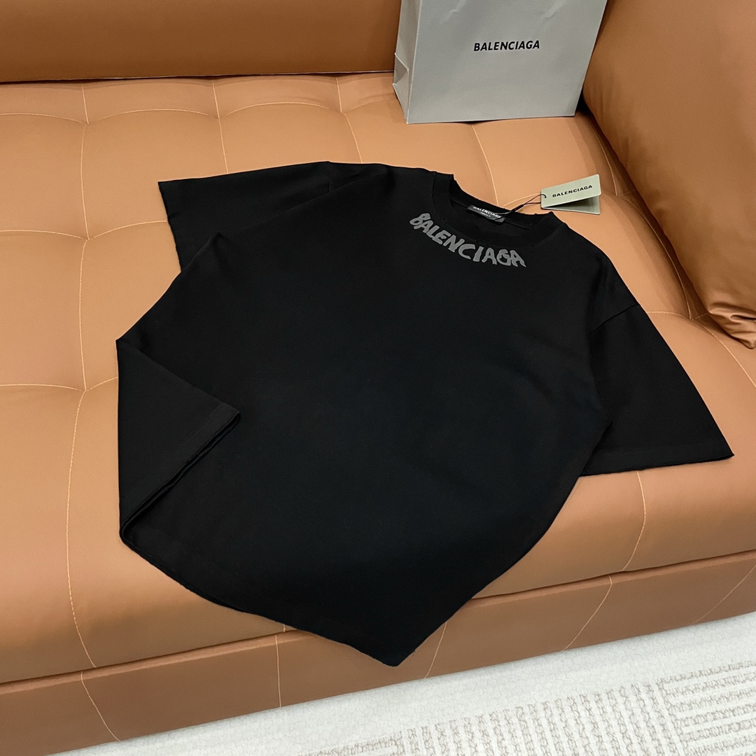 P120 (versión alta, lavado a la piedra y desgastado a mano 🔥) Balenciaga➡️Paris世家 Camiseta de manga corta con logo en …