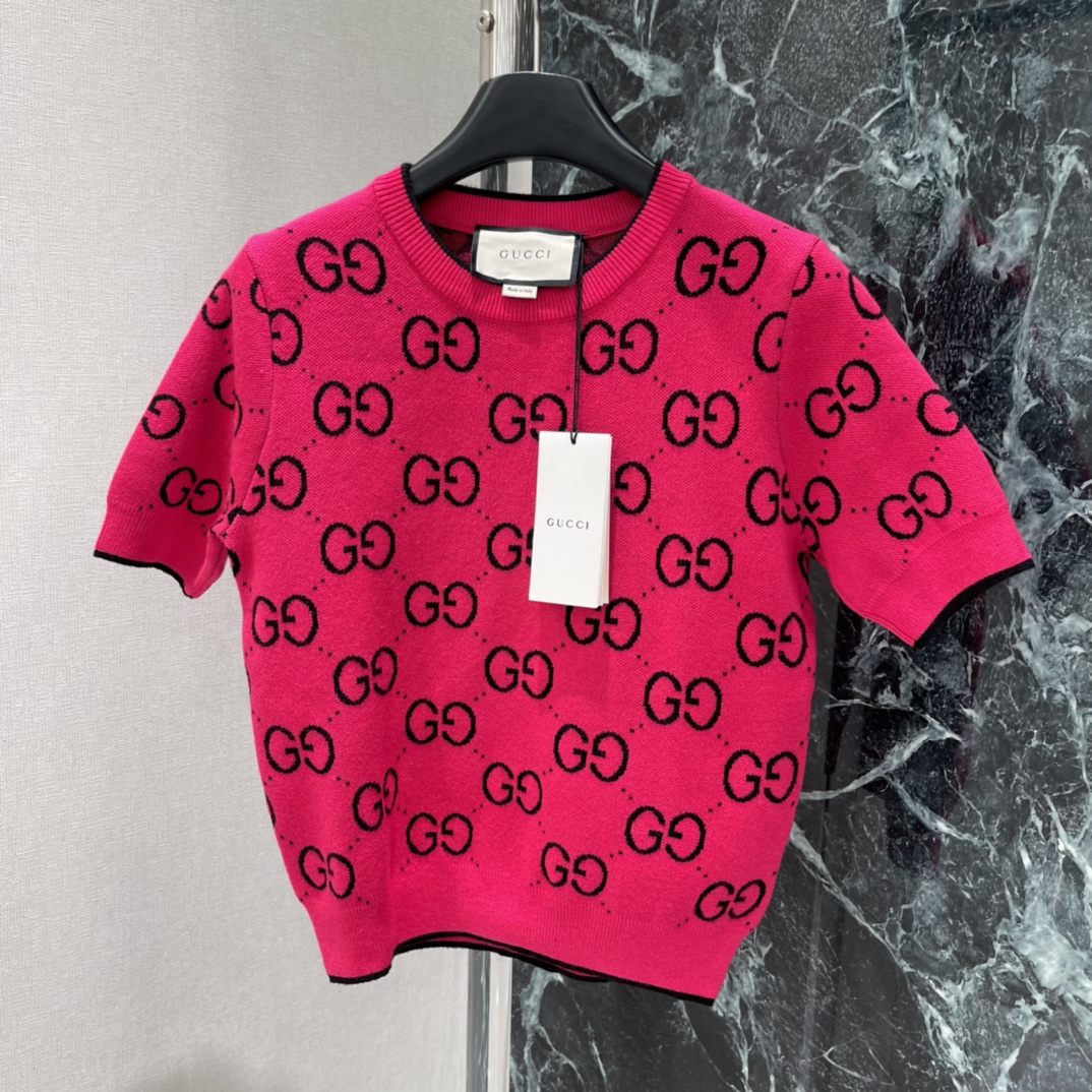 G家 25秋冬新款 提花针织短袖 经典双G提花➕撞色设计，复古优雅，时尚感满满!圆领简约百搭，短袖剪裁超