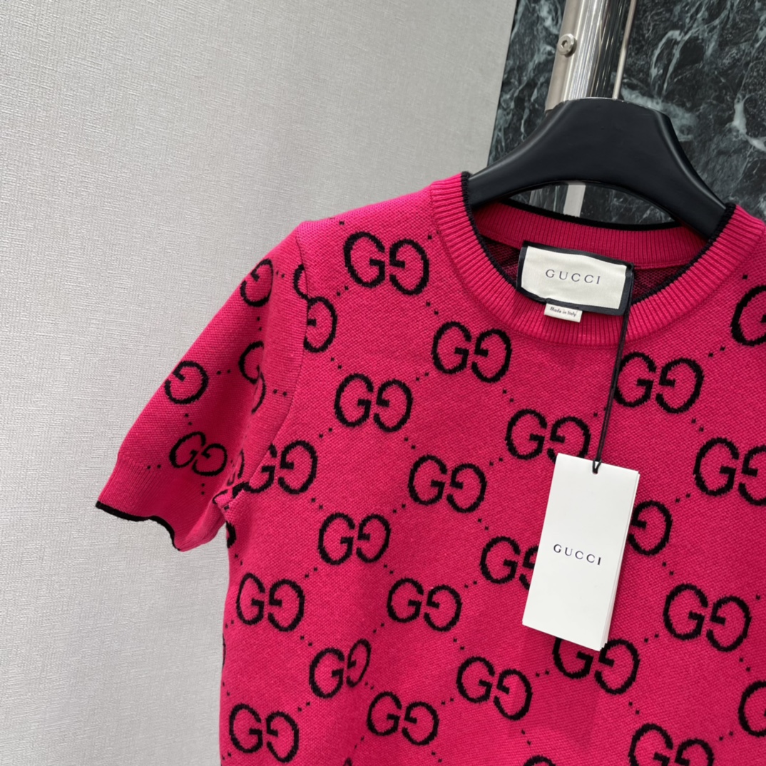 G家 25秋冬新款 提花针织短袖 经典双G提花➕撞色设计，复古优雅，时尚感满满!圆领简约百搭，短袖剪裁超