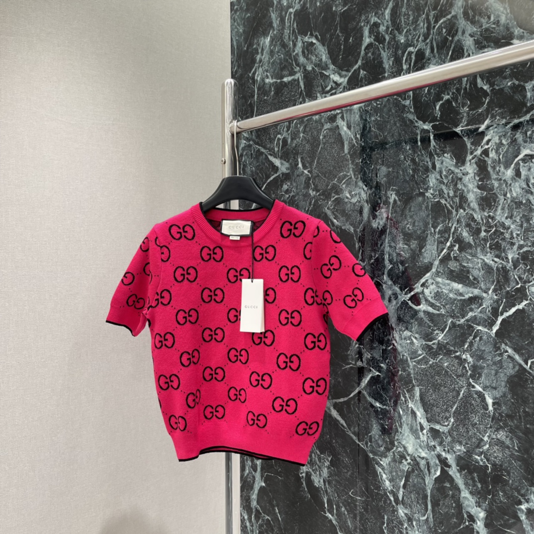 G家 25秋冬新款 提花针织短袖 经典双G提花➕撞色设计，复古优雅，时尚感满满!圆领简约百搭，短袖剪裁超