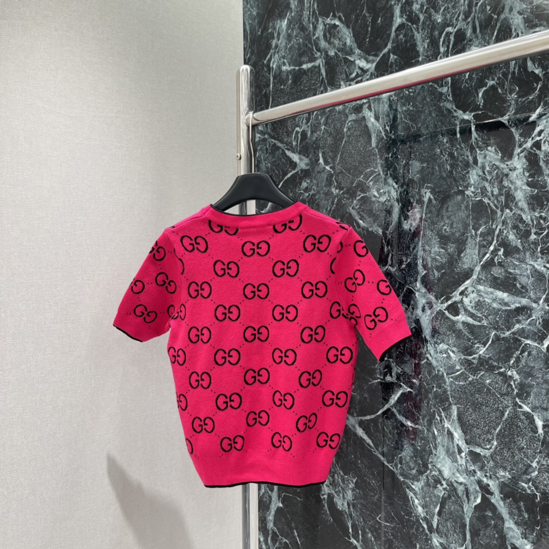 G家 25秋冬新款 提花针织短袖 经典双G提花➕撞色设计，复古优雅，时尚感满满!圆领简约百搭，短袖剪裁超