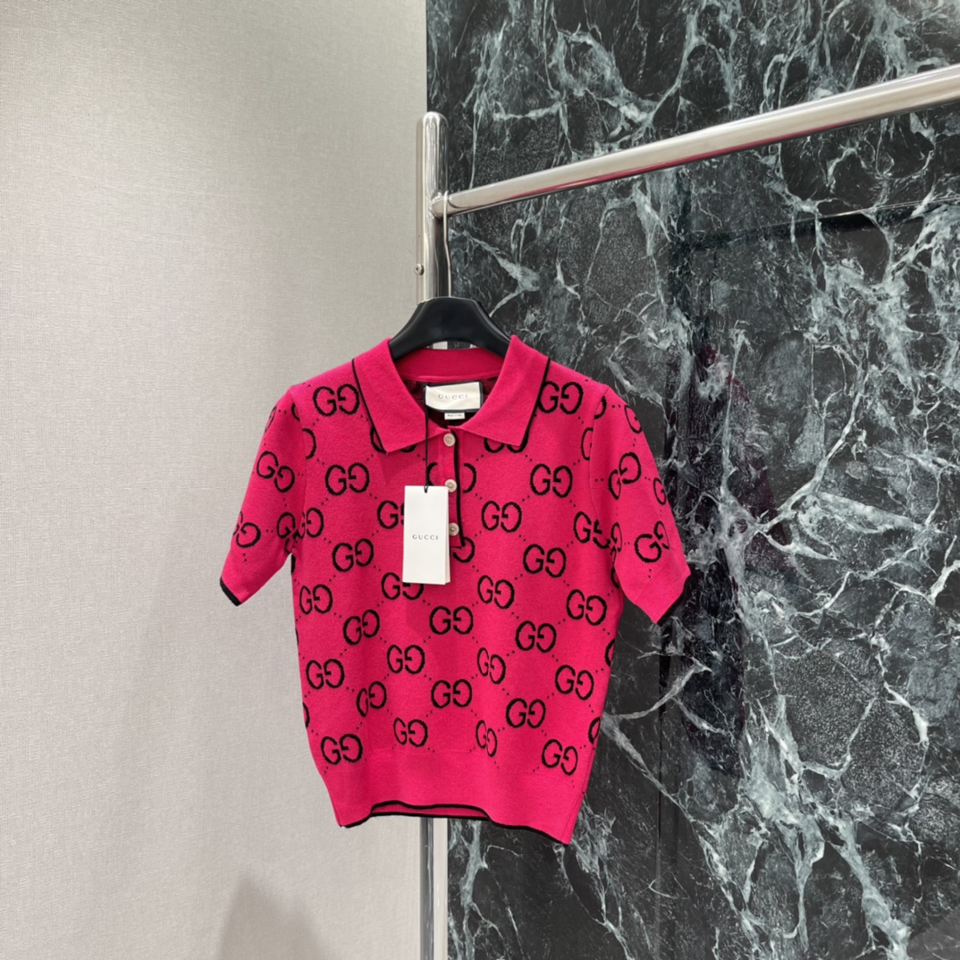 G家 25秋冬新款 提花翻领针织短袖 经典双G提花➕撞色设计，复古优雅，时尚感满满!圆领简约百搭，短袖剪