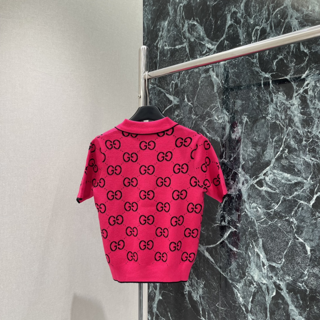 G家 25秋冬新款 提花翻领针织短袖 经典双G提花➕撞色设计，复古优雅，时尚感满满!圆领简约百搭，短袖剪