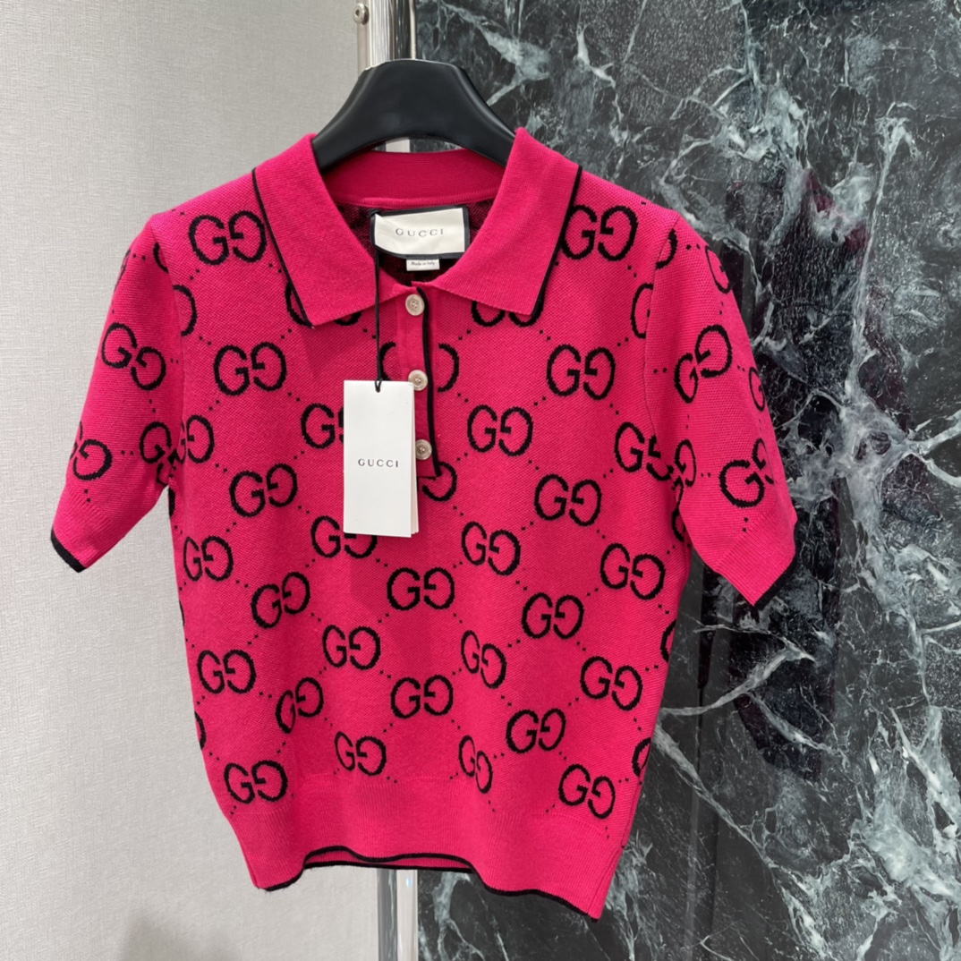 G家 25秋冬新款 提花翻领针织短袖 经典双G提花➕撞色设计，复古优雅，时尚感满满!圆领简约百搭，短袖剪