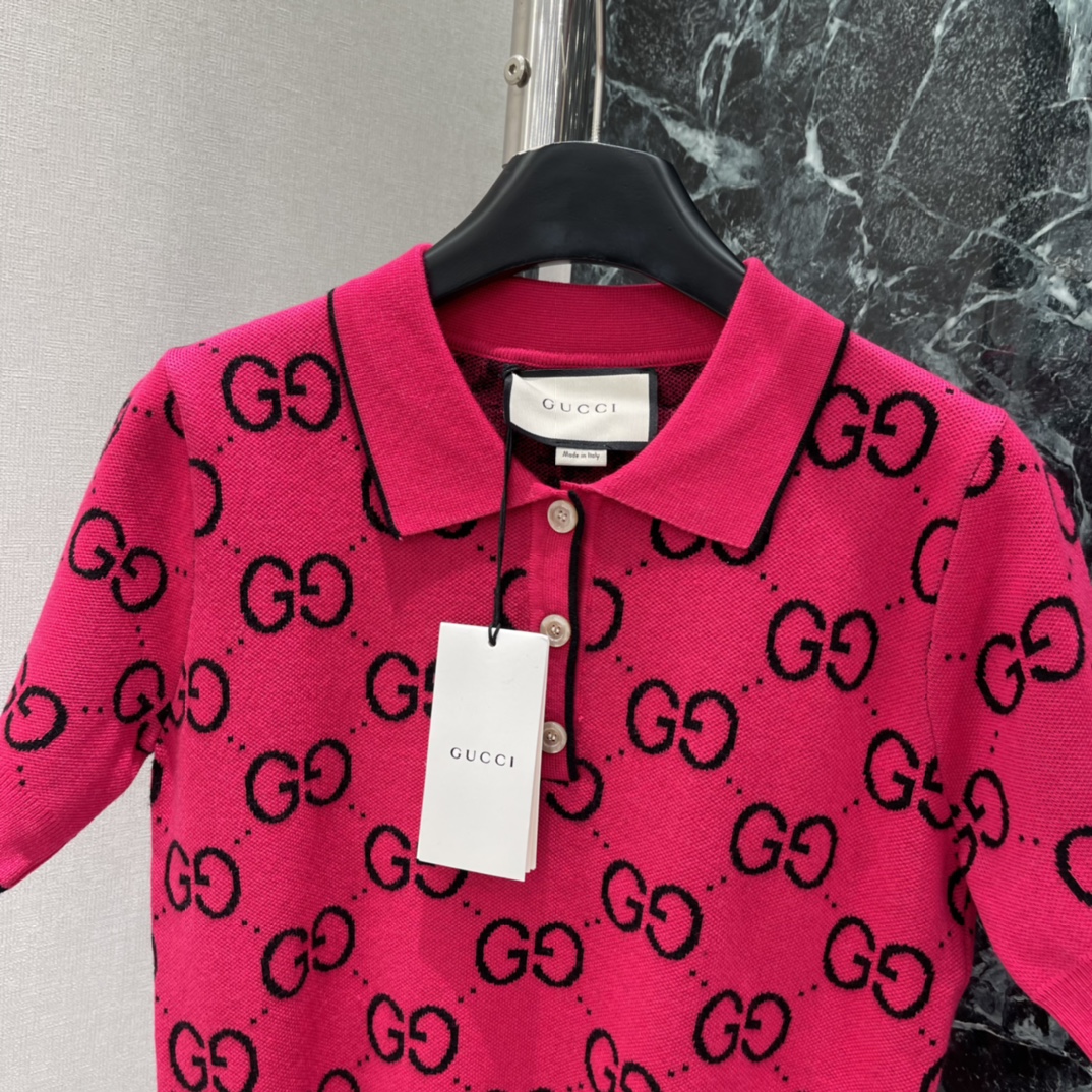 G家 25秋冬新款 提花翻领针织短袖 经典双G提花➕撞色设计，复古优雅，时尚感满满!圆领简约百搭，短袖剪