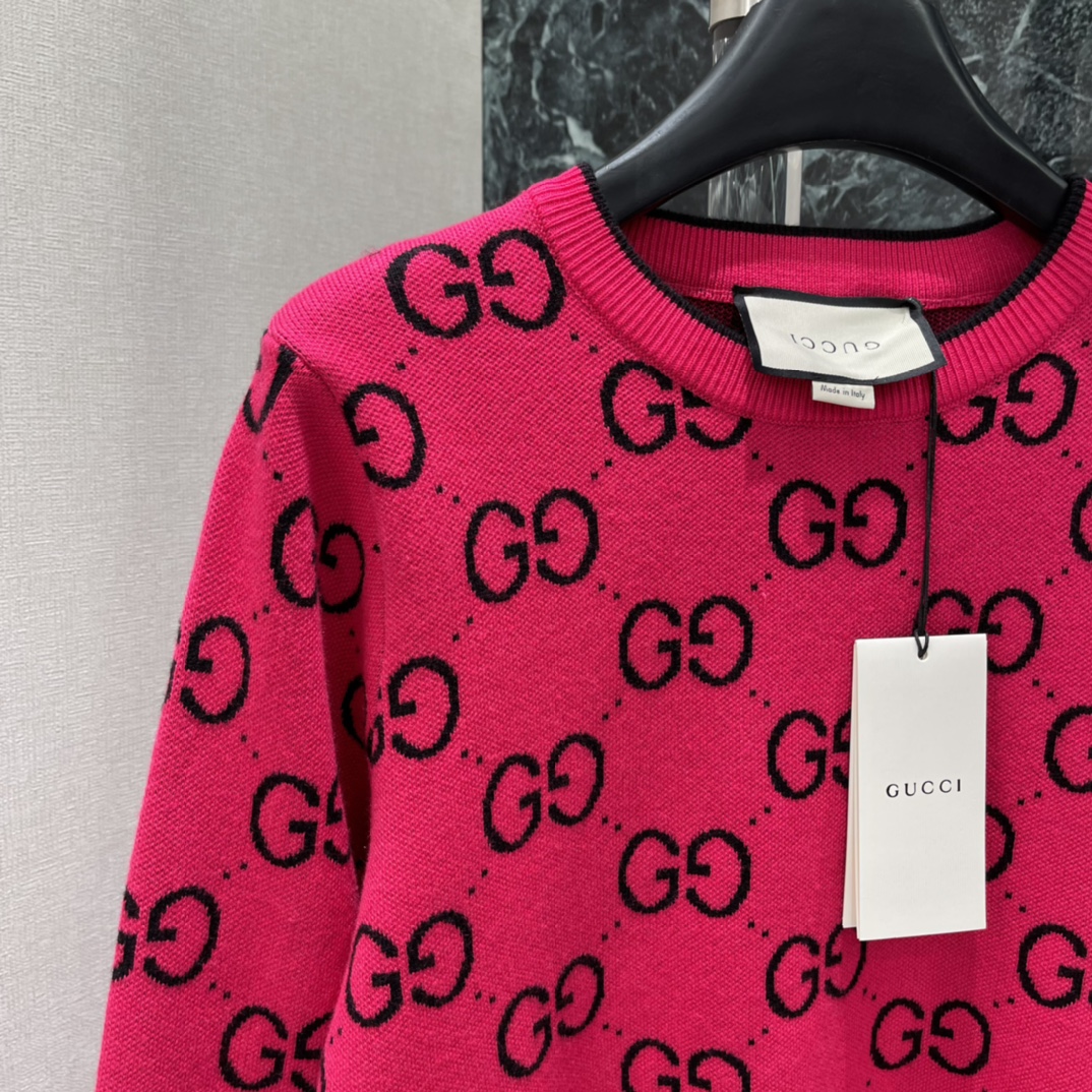 G家 25秋冬新款 提花圆领针织长袖 经典双G提花➕撞色设计，复古优雅，时尚感满满!圆领简约百搭，短袖剪