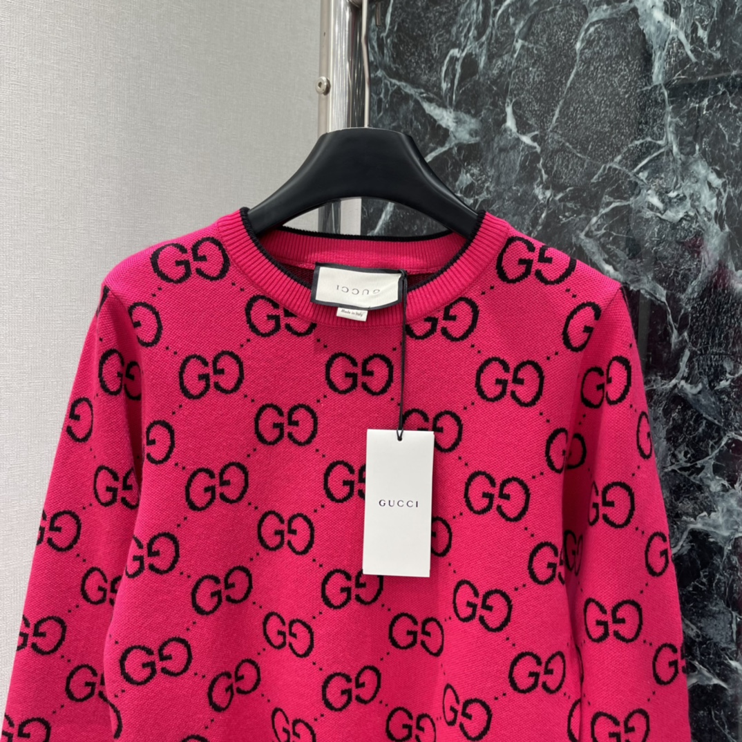 G家 25秋冬新款 提花圆领针织长袖 经典双G提花➕撞色设计，复古优雅，时尚感满满!圆领简约百搭，短袖剪