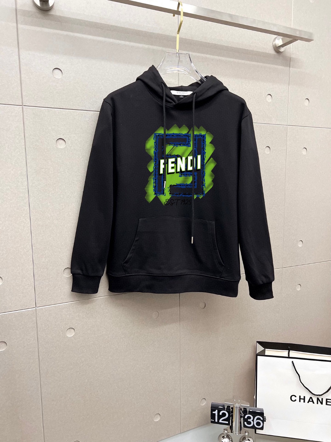 Fendi Men's Black Hoodie With Signature Logo, Comfortable and Stylish