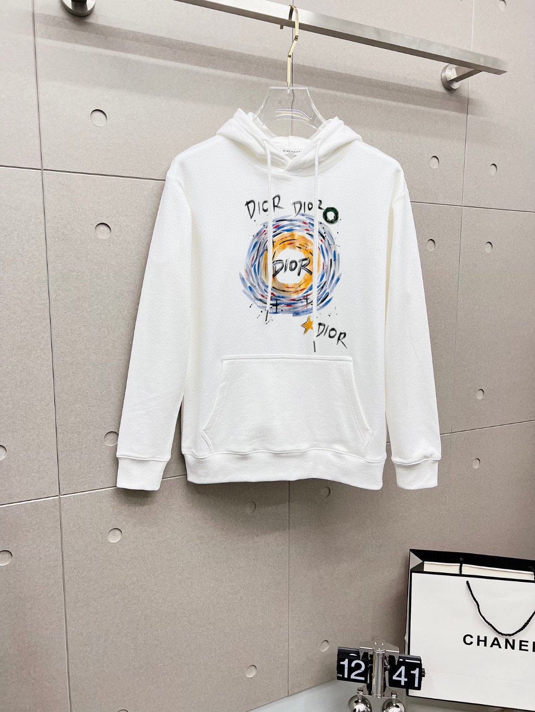 DIOR 2025 Fall White Cotton Blend Fleece Hoodie Sweatshirt For Men