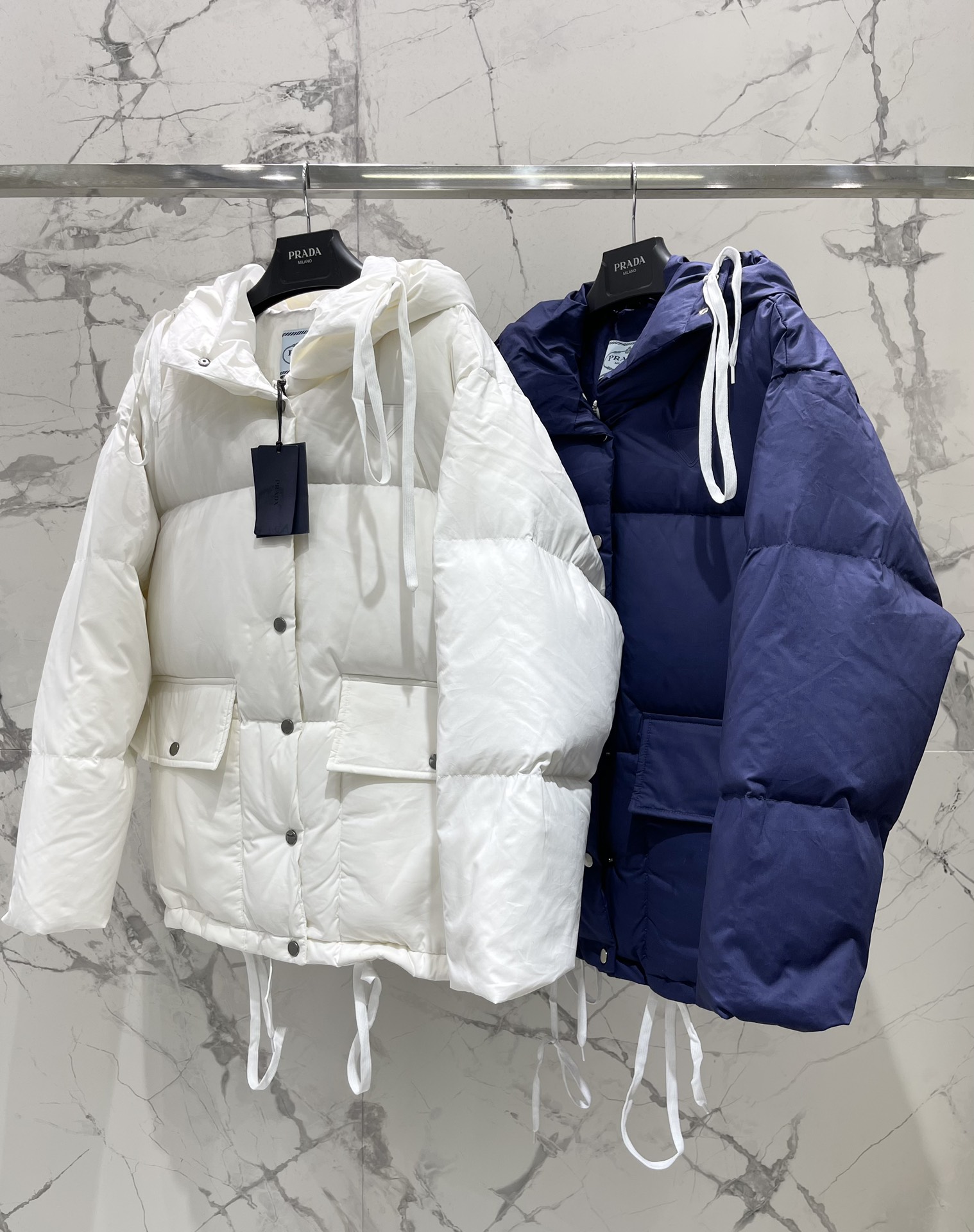 Prada Triangle Logo Patch Hooded Down Jacket – Stylish & Warm