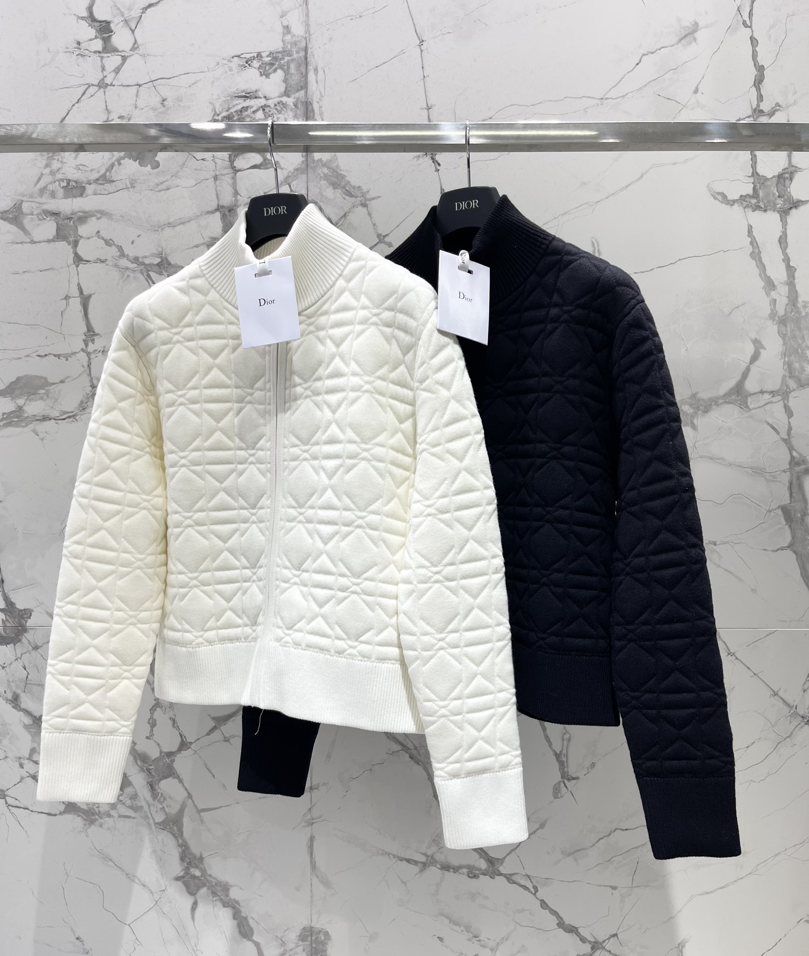 Dior Stand-Collar Thickened Wool Embroidered Knit Jacket – Stylish & Warm