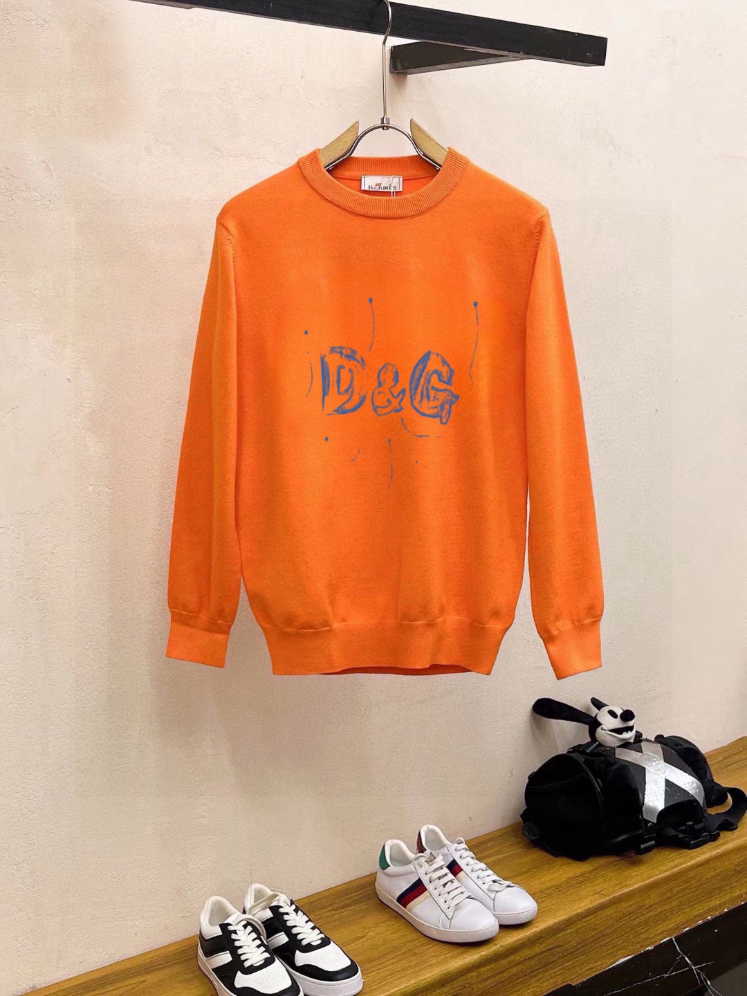 Dolce & Gabbana Men's Orange Wool Blend Crewneck Sweatshirt with Logo