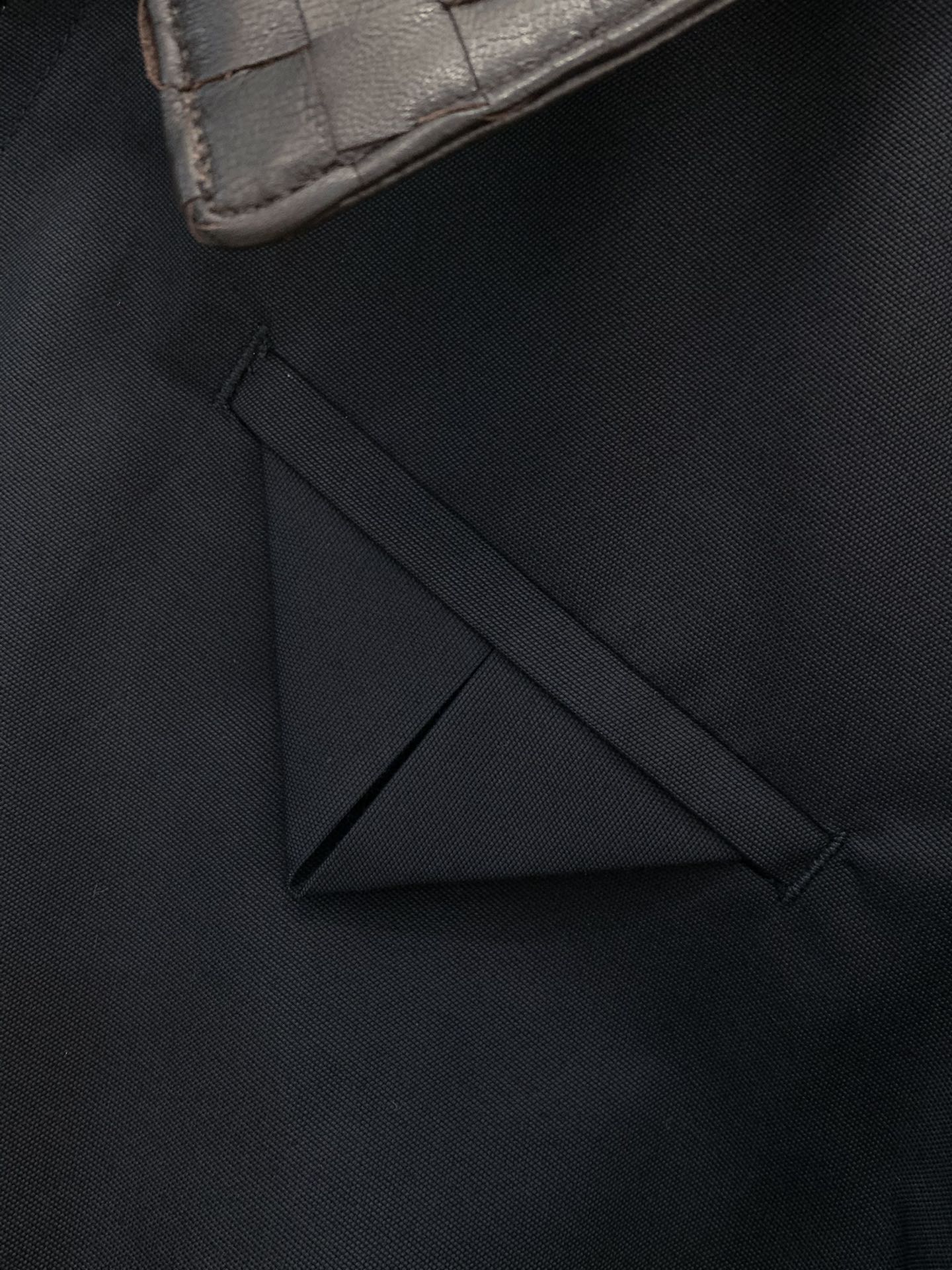 ，Bottega Veneta BV葆蝶家 SS25 Intrecciato编织皮领棉质拉链夹克外套 男