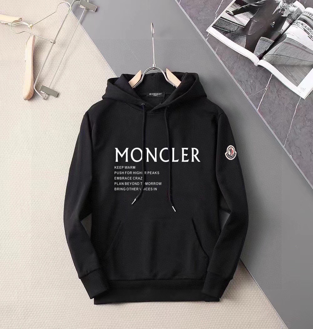 MONCLER Men's Black Cotton Blend Logo Graphic Hoodie