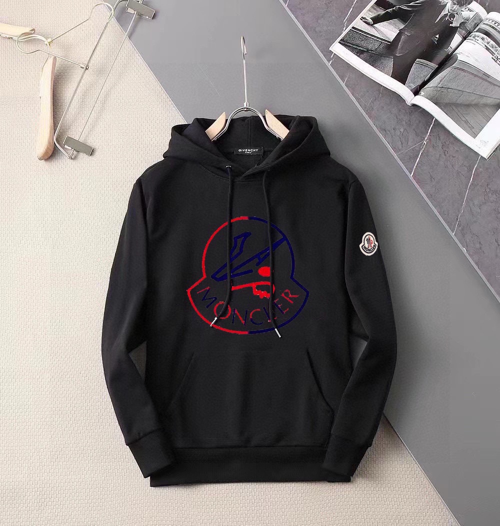 MONCLER 2025 Fall Men's Black Hoodie,Breathable Fabric,3D Logo,Gift Idea