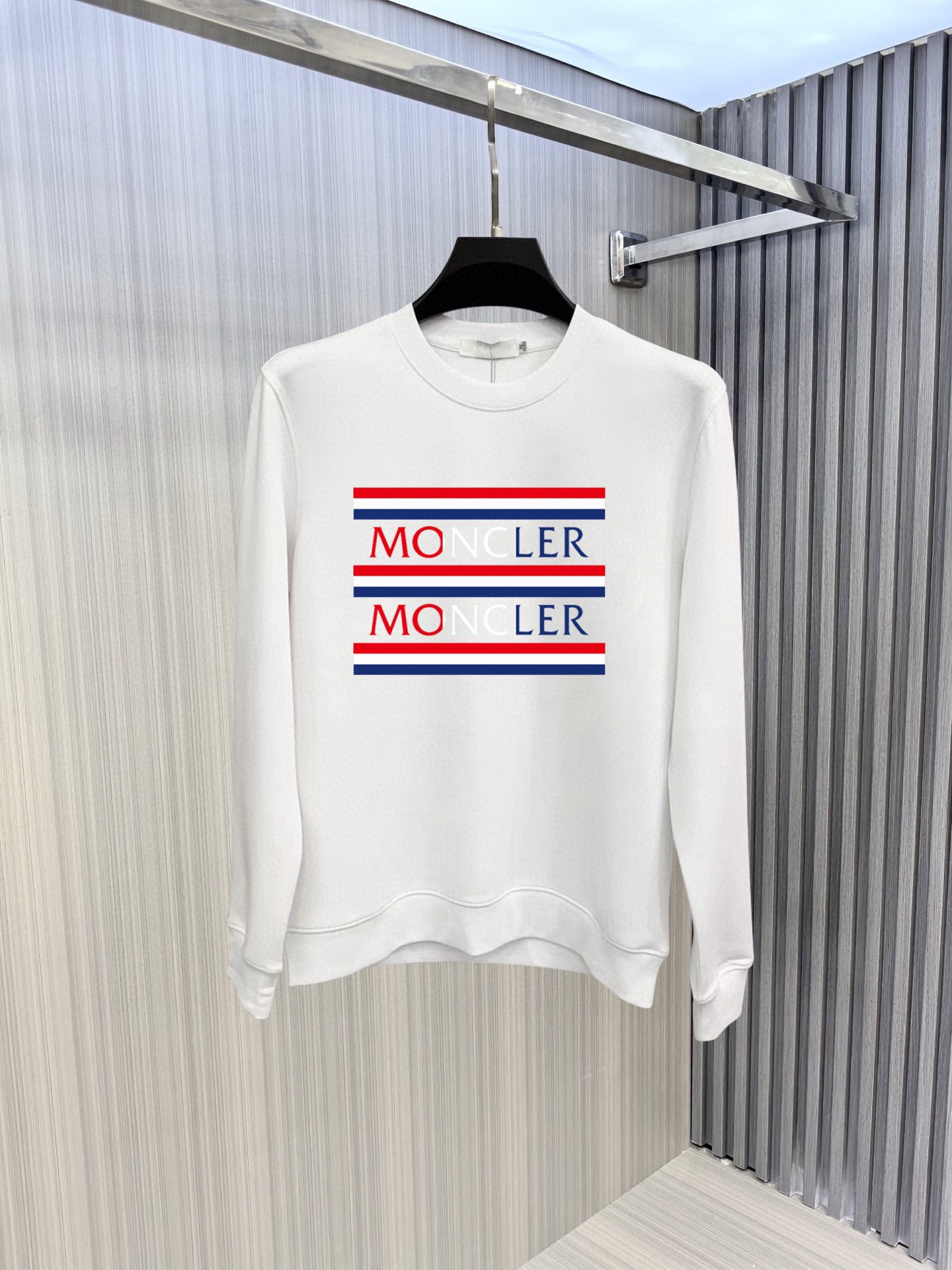 Moncler Men's White Long Sleeve Logo Sweatshirt - Casual & Stylish