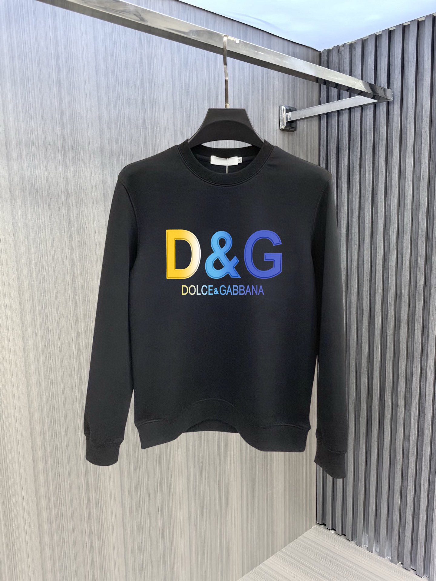 Dolce & Gabbana Men's Black Cotton Sweatshirt with D&G Logo, Crew Neck