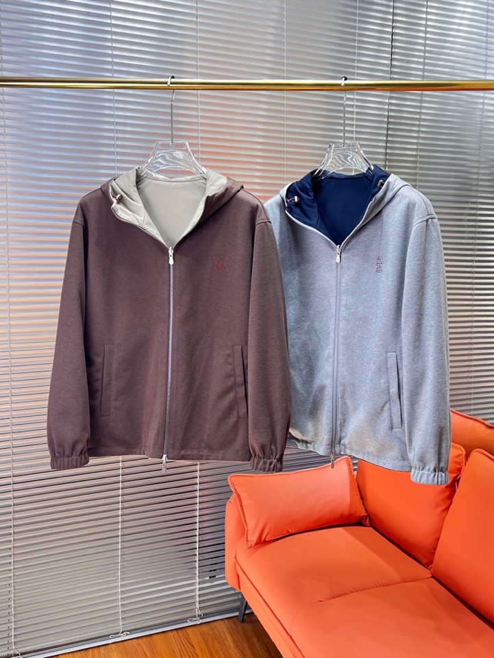 Brunello Cucinelli BC 2025ss 秋冬新品男士针织羊毛双面连帽夹克外套，高奢内敛