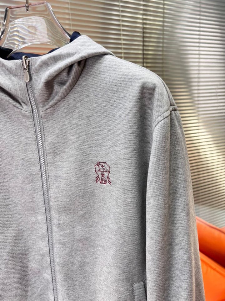 Brunello Cucinelli BC 2025ss 秋冬新品男士针织羊毛双面连帽夹克外套，高奢内敛