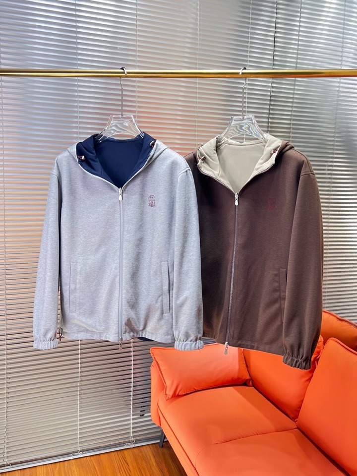 Brunello Cucinelli BC 2025ss 秋冬新品男士针织羊毛双面连帽夹克外套，高奢内敛