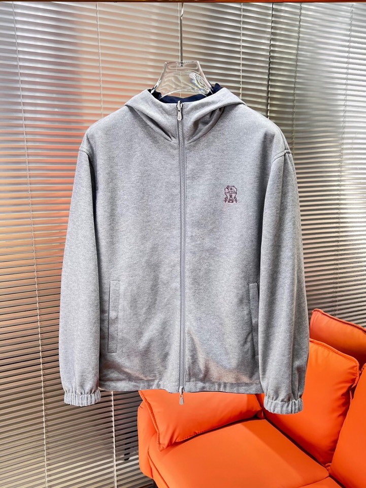 Brunello Cucinelli BC 2025ss 秋冬新品男士针织羊毛双面连帽夹克外套，高奢内敛