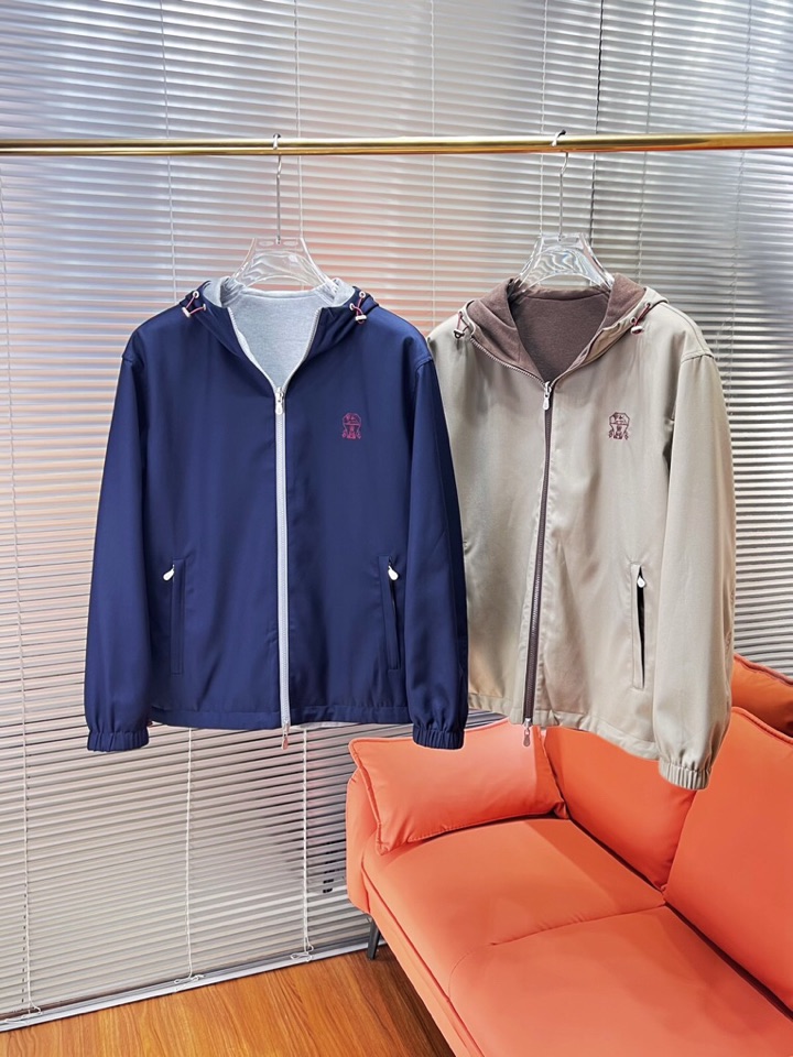 Brunello Cucinelli BC 2025ss 秋冬新品男士针织羊毛双面连帽夹克外套，高奢内敛
