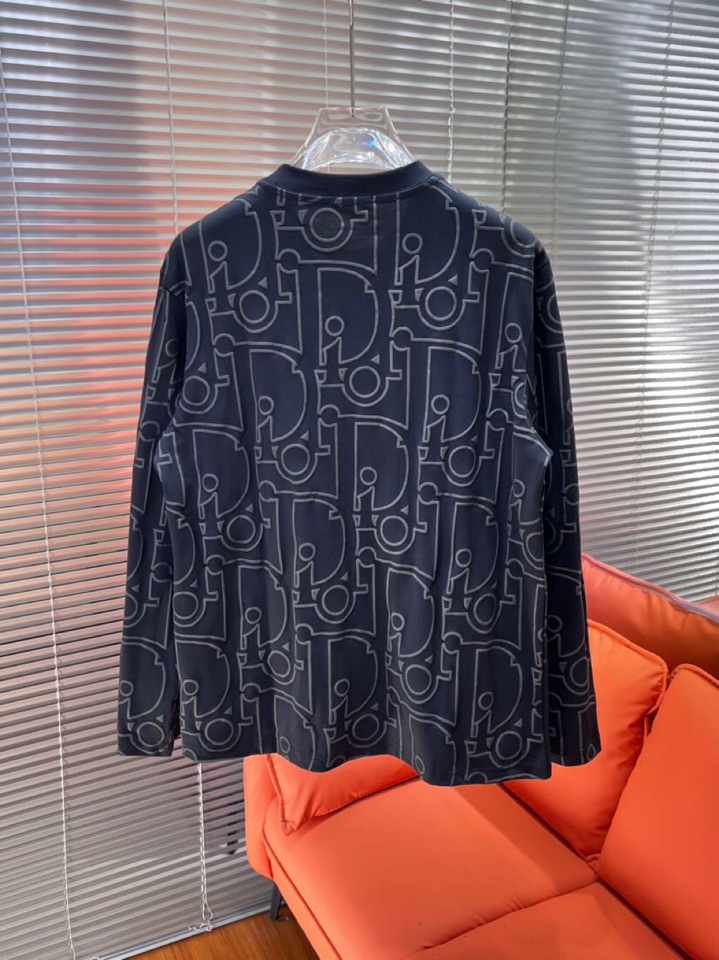 Dior 迪奥2025新款圆领长袖T恤，男女同款情侣款，数码植绒发泡字母logo·定制280克重纯棉面料