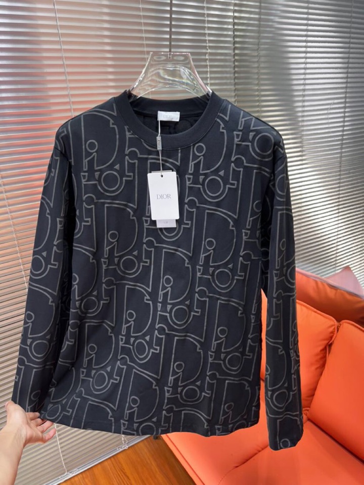 Dior 迪奥2025新款圆领长袖T恤，男女同款情侣款，数码植绒发泡字母logo·定制280克重纯棉面料
