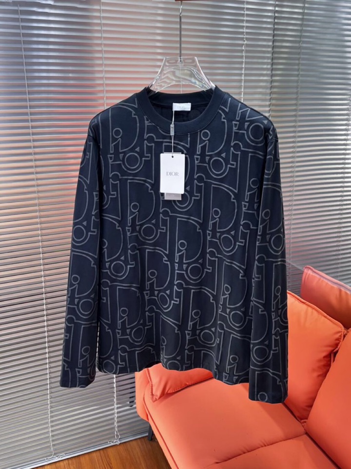 Dior 迪奥2025新款圆领长袖T恤，男女同款情侣款，数码植绒发泡字母logo·定制280克重纯棉面料