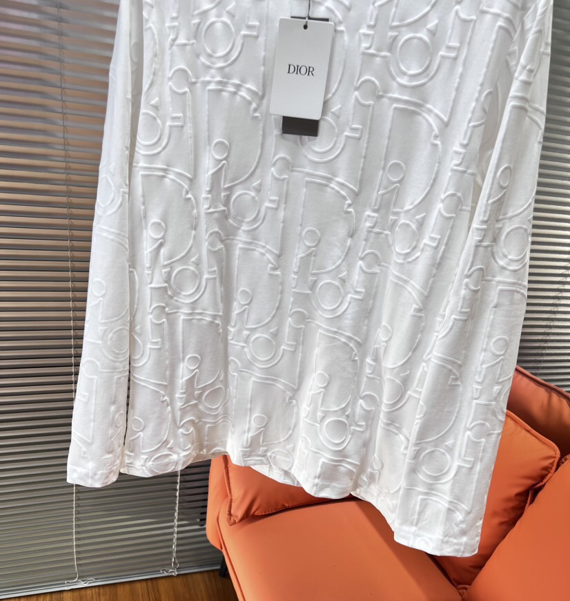 Dior 迪奥2025新款圆领长袖T恤，男女同款情侣款，数码植绒发泡字母logo·定制280克重纯棉面料