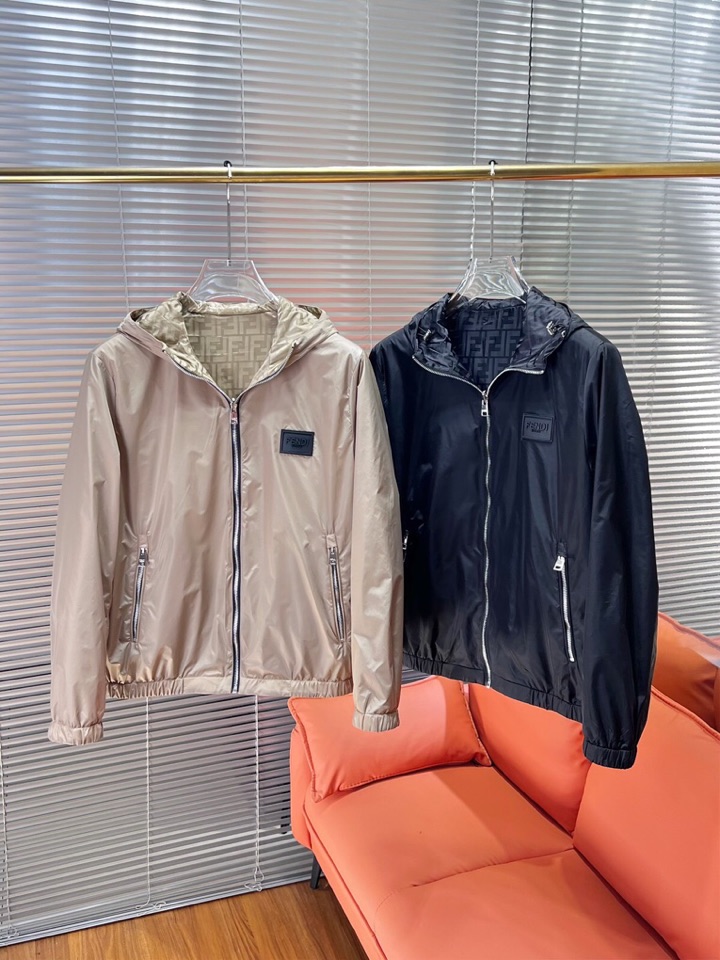 FENDI 芬迪新款原单男士双面穿连帽夹克外套 ✨渠道特供 高端货✨简约经典大爆款 原版聚酯纤维创新科技