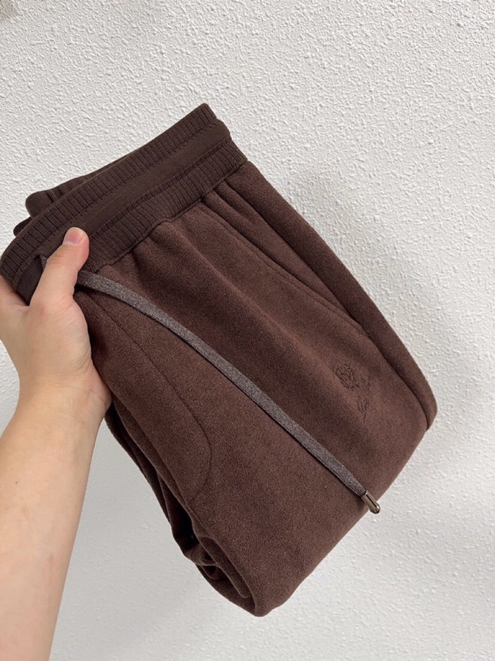 Loro Piana 诺悠翩雅lP🆕 秋冬保暖有型高密度毛巾面混纺松紧腰直脚休闲裤，经典百搭 标志刺绣的