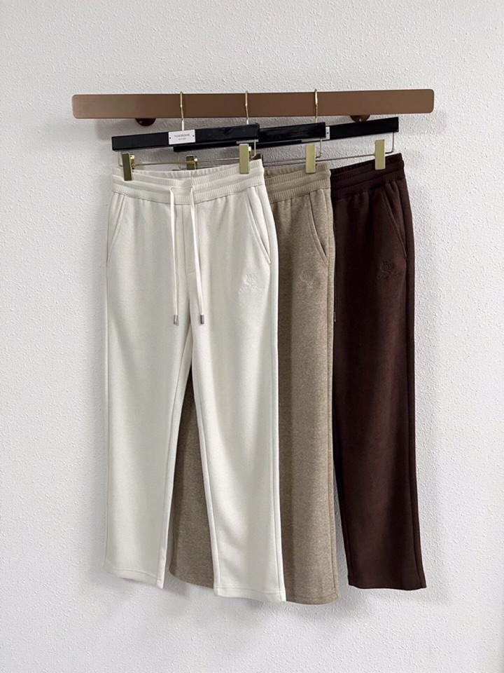 Loro Piana 诺悠翩雅lP🆕 秋冬保暖有型高密度毛巾面混纺松紧腰直脚休闲裤，经典百搭 标志刺绣的