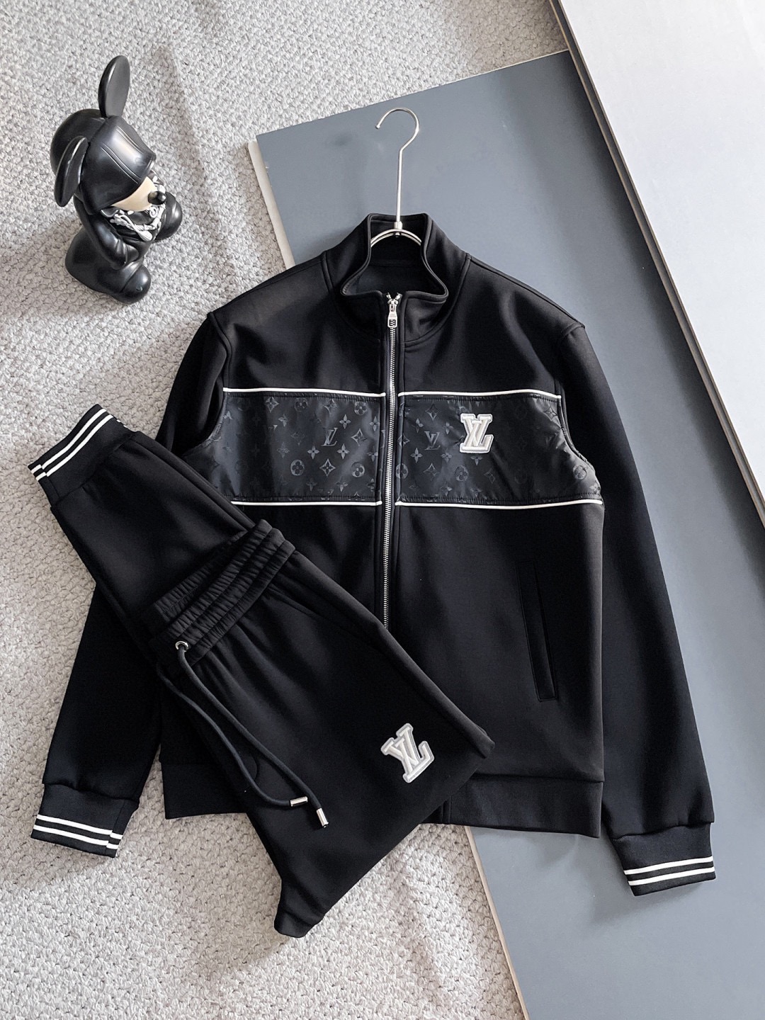 Louis Vuitton Men's Black Tracksuit Set with Logo Details - M to 3XL