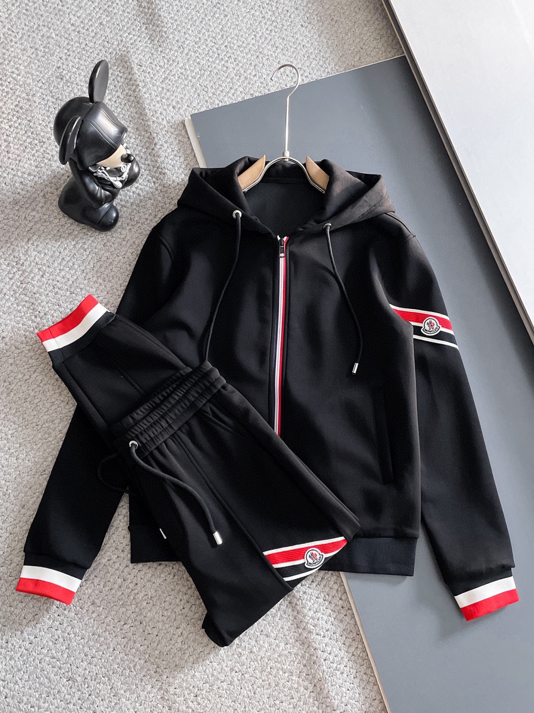 Moncler Men's Black Cotton Blend Zip-Up Hoodie and Sweatpants Set