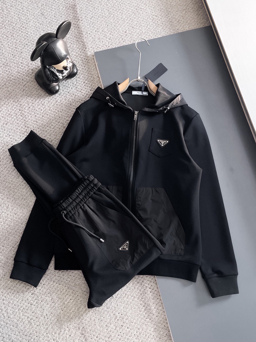 Prada 2025 Newest Men's Black Tracksuit Cotton Blend With Logo M-3XL