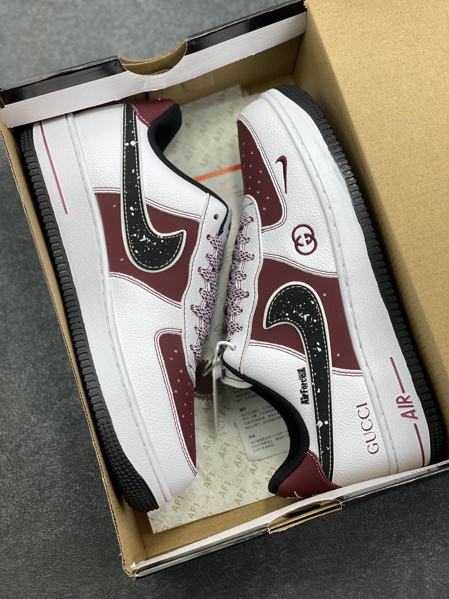 图片[9]-NIke Air Force 1 \’07 Low “古驰联名——栗红米白”空军一号 低帮 运动鞋 休闲鞋 折边针车 工艺难度大 原楦头原纸板 原装鞋盒 定制五金配件 内置全掌气垫 原厂鞋底 货号：KK1988-511 尺码：36 36.5 37.5 38 38.5 39 40 40.5 41 42 42.5 43 44 44.5 45-选品中心