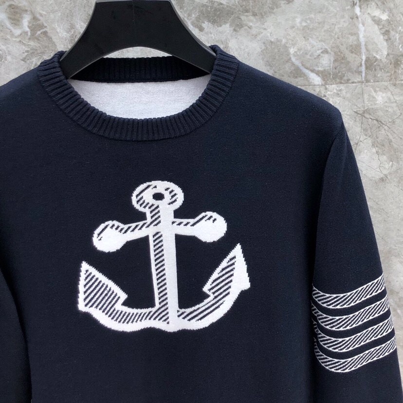 THOM BROWNE 汤姆布朗 TB对版精密加厚双层提花船锚圆领毛衣 男女同款情侣款毛衣\n码数：1-