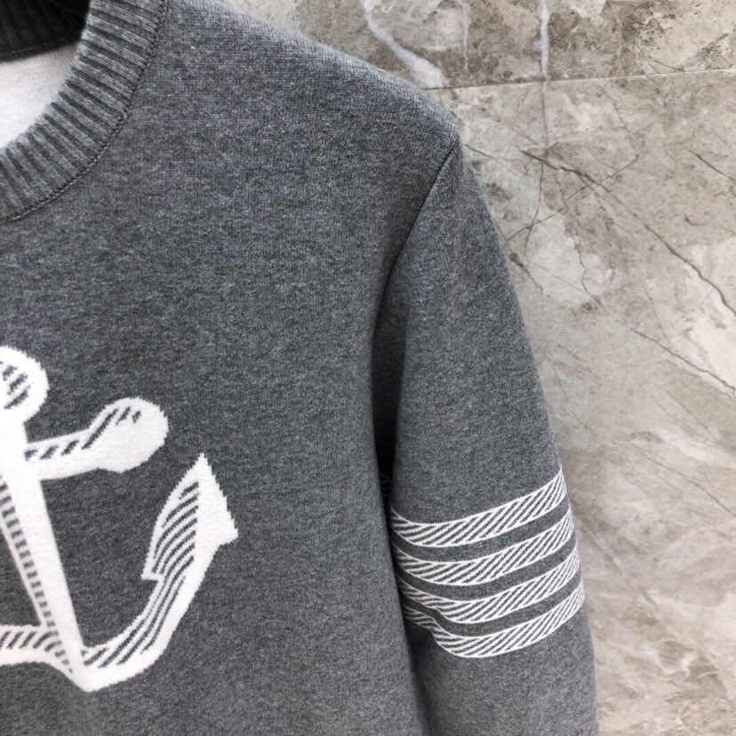 THOM BROWNE 汤姆布朗 TB对版精密加厚双层提花船锚圆领毛衣 男女同款情侣款毛衣\n码数：1-