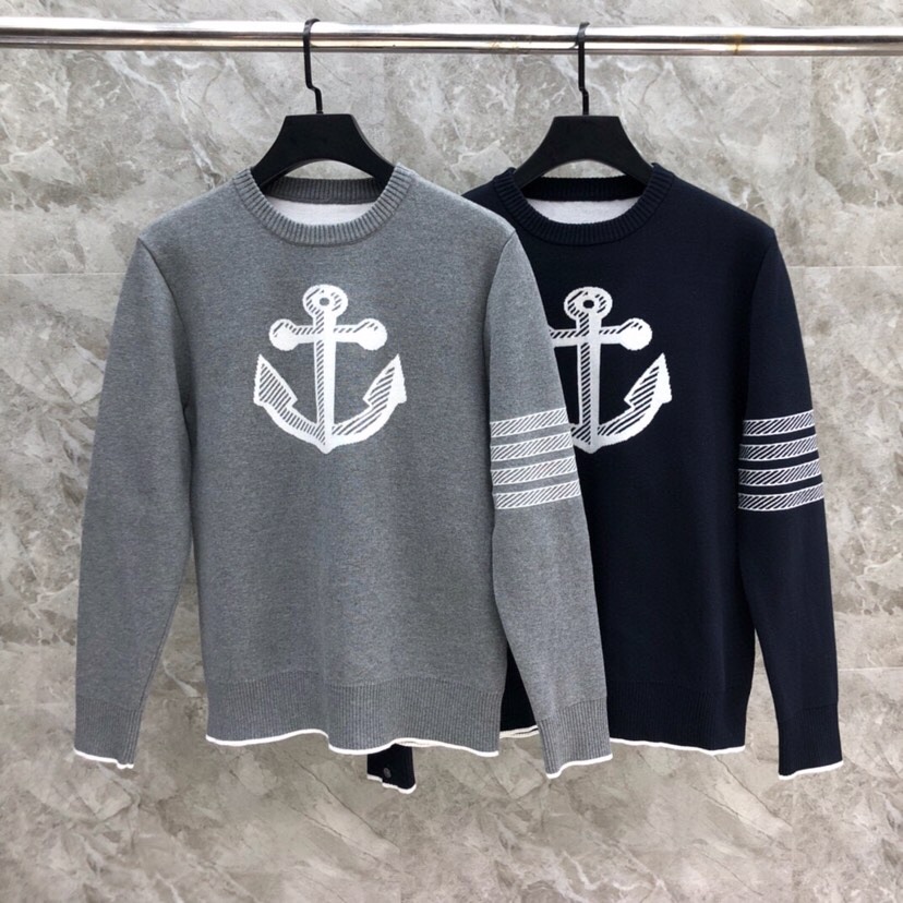 THOM BROWNE 汤姆布朗 TB对版精密加厚双层提花船锚圆领毛衣 男女同款情侣款毛衣\n码数：1-