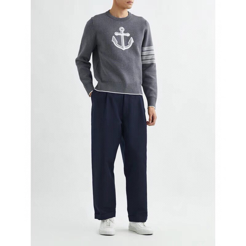 THOM BROWNE 汤姆布朗 TB对版精密加厚双层提花船锚圆领毛衣 男女同款情侣款毛衣\n码数：1-